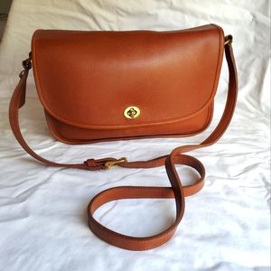 British Tan Leather Vintage Coach flapbag.